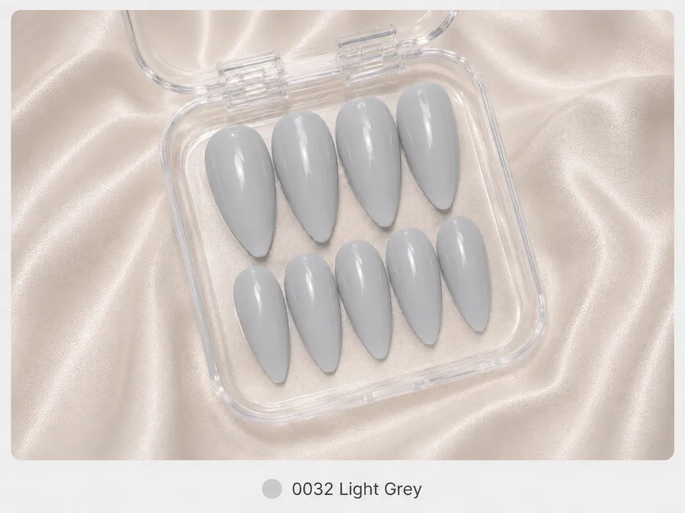 cnth-nails-press-on-nails-light-grey-faux-ongles-10-pcs-brillant image 1