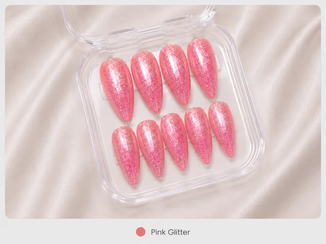 cnth-nails-press-on-nails-pink-glitter-faux-ongles-10-capsules-rose image 1