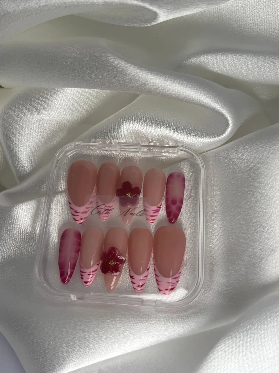 cnth-nails-press-on-nails-aline-faux-ongles-french-fleur-3d-10-pcs image 1