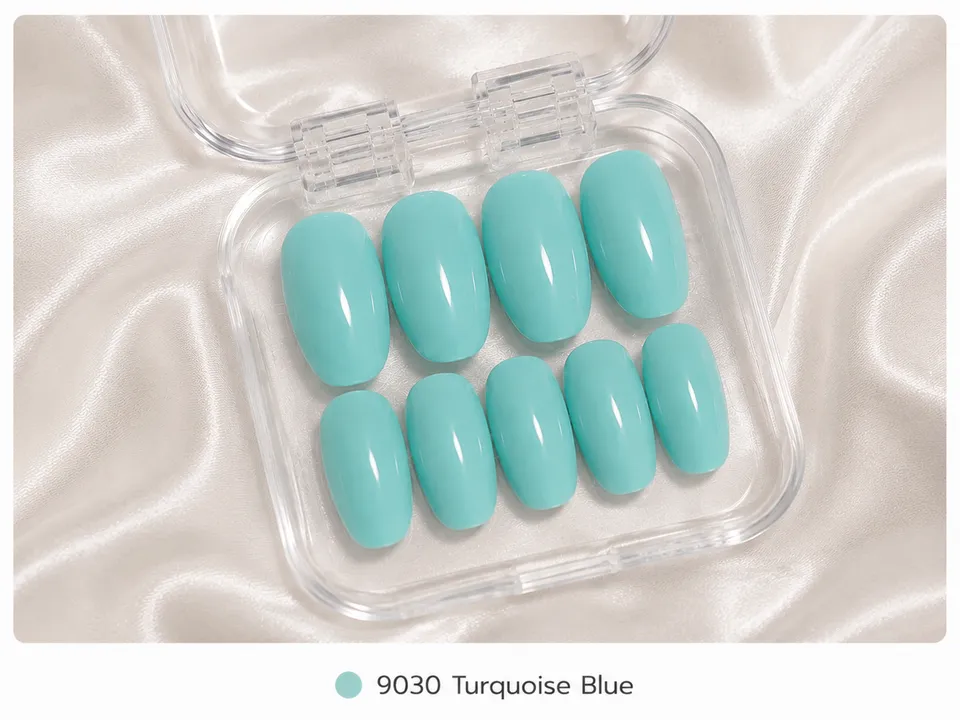 cnth-nails-press-on-nails-turquoise-blue-faux-ongles-10-pcs-brillant image 1