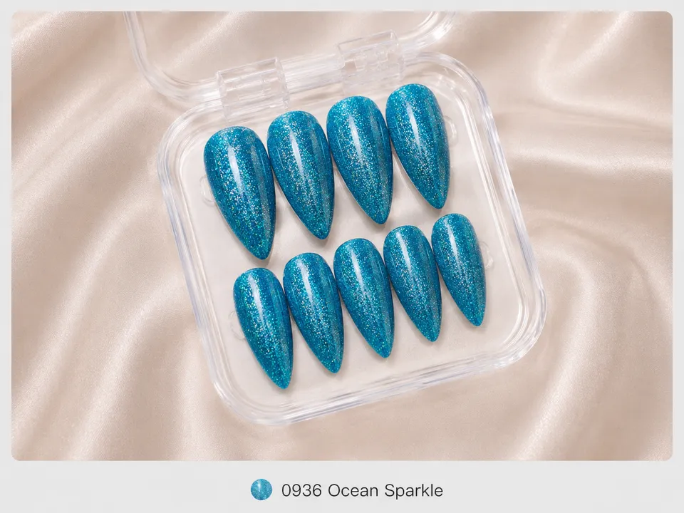 cnth-nails-press-on-nails-ocean-sparkle-faux-ongles-10-pcs-brillant image 1