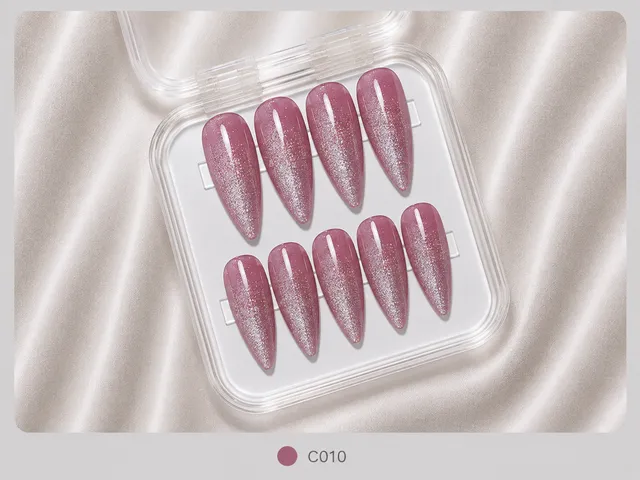 cnth-nails-press-on-nails-dark-pink-glitter-faux-ongles-10-pcs image 1