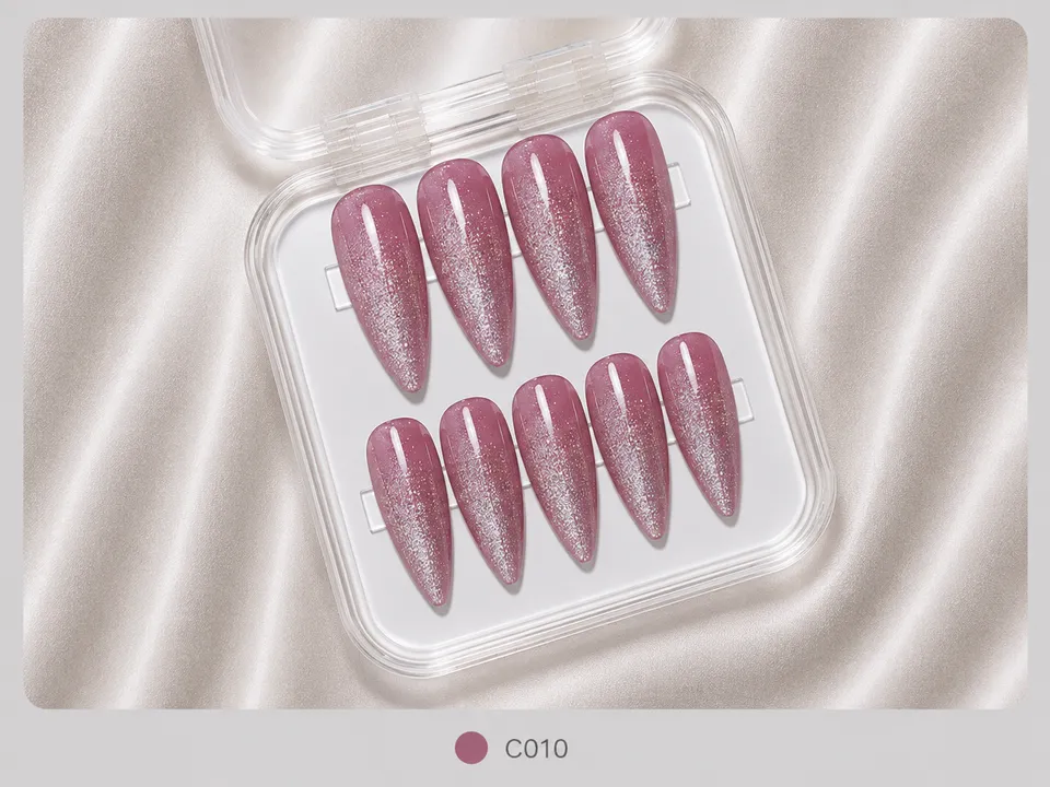 cnth-nails-press-on-nails-dark-pink-glitter-faux-ongles-10-pcs image 1