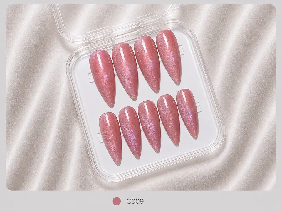 cnth-nails-press-on-nails-rose-glitter-faux-ongles-10-capsules-gel image 1