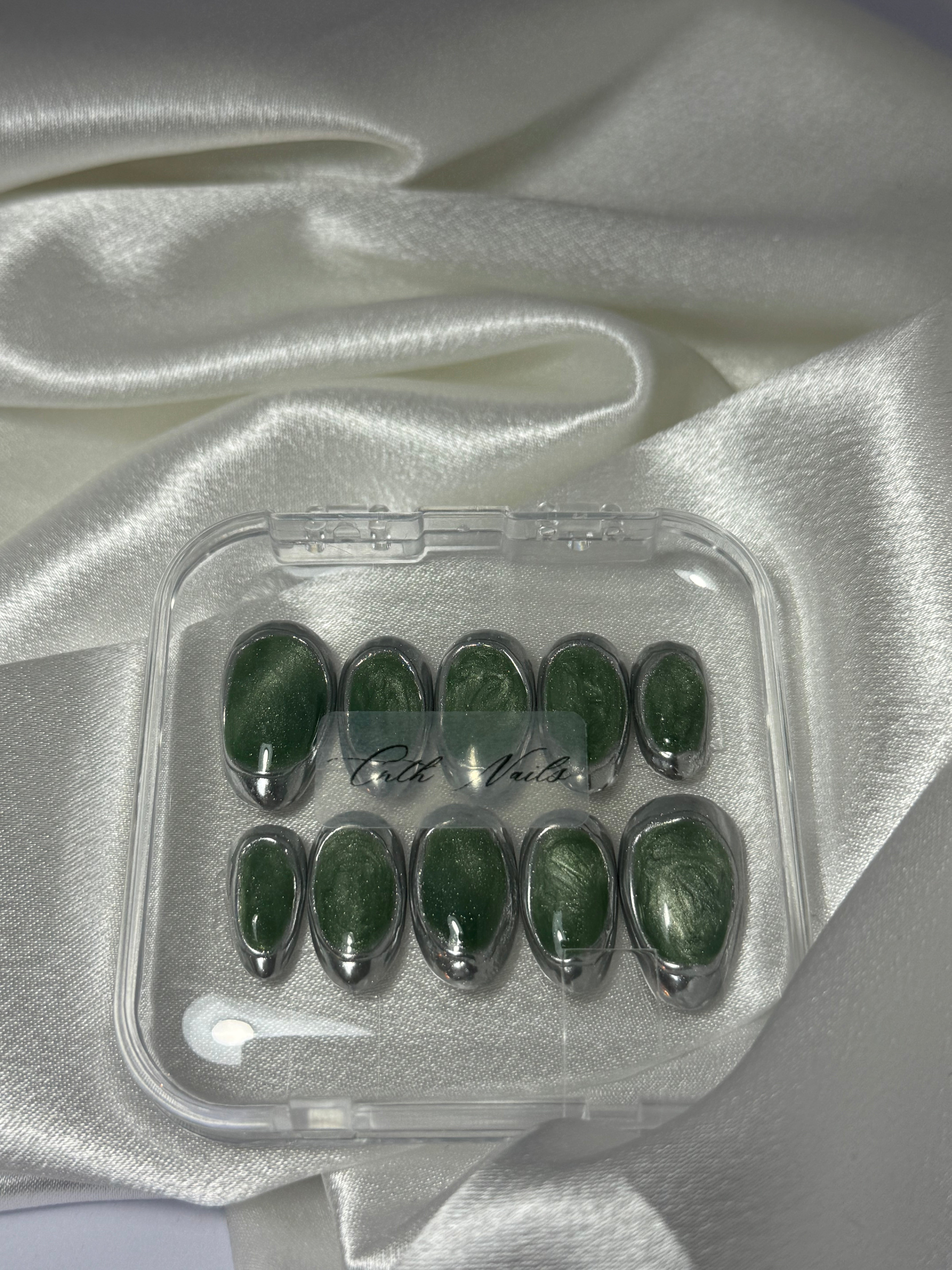 cnth-nails-press-on-nails-emeraude-faux-ongles-vert-chrome-10-pcs image 2