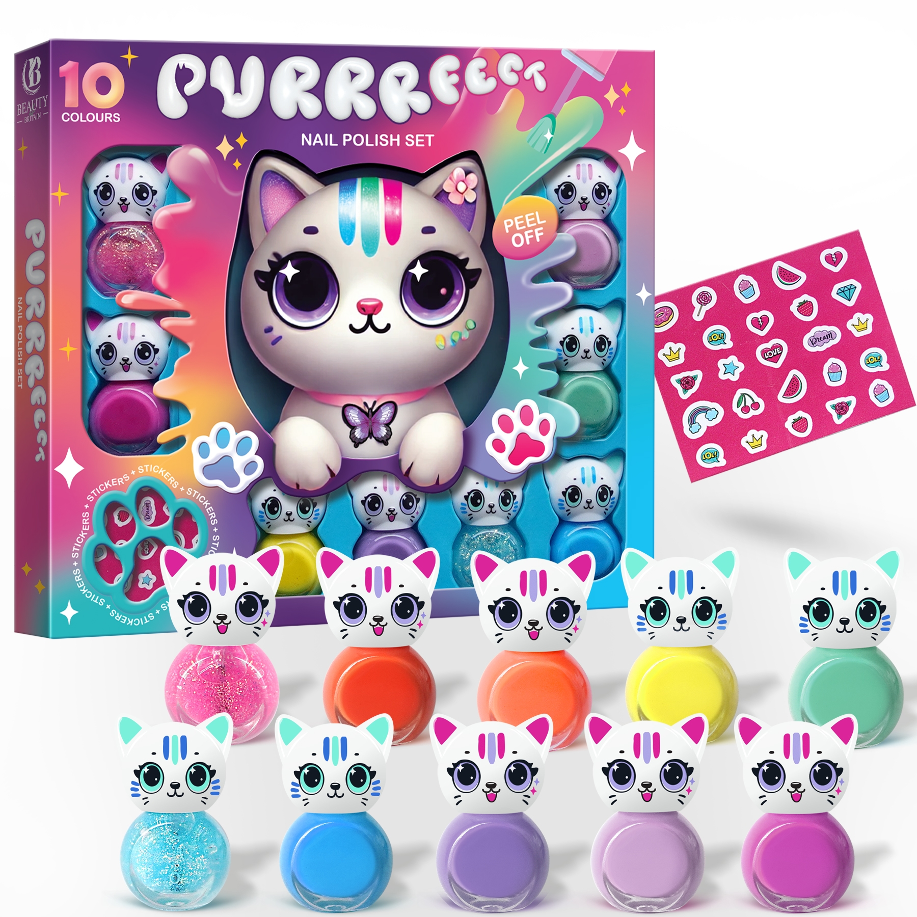 beauty4britain-kids-purrfect-cat-set-10-vernis-enfant-fraise image 1