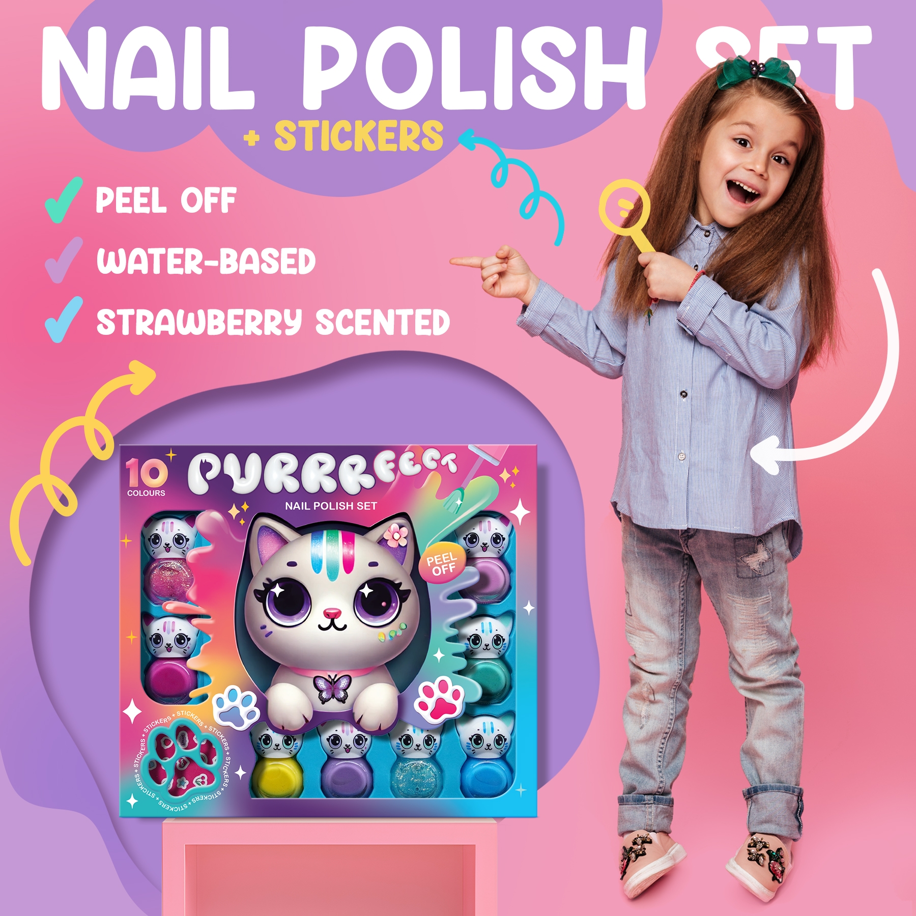 beauty4britain-kids-purrfect-cat-set-10-vernis-enfant-fraise image 6