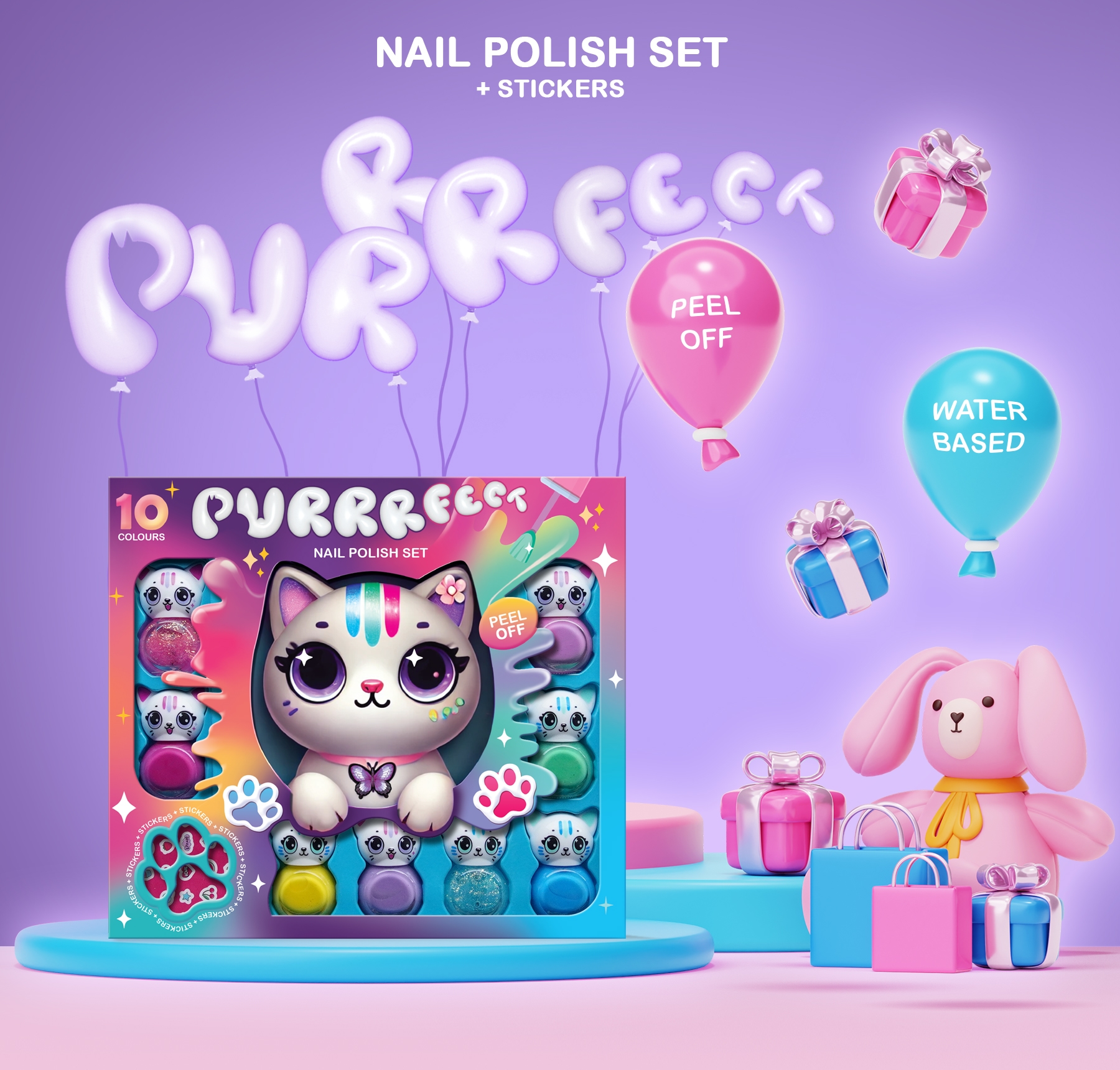 beauty4britain-kids-purrfect-cat-set-10-vernis-enfant-fraise image 3