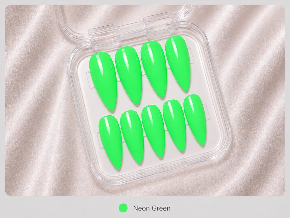 cnth-nails-press-on-nails-neon-green-faux-ongles-10-pcs-brillant image 1