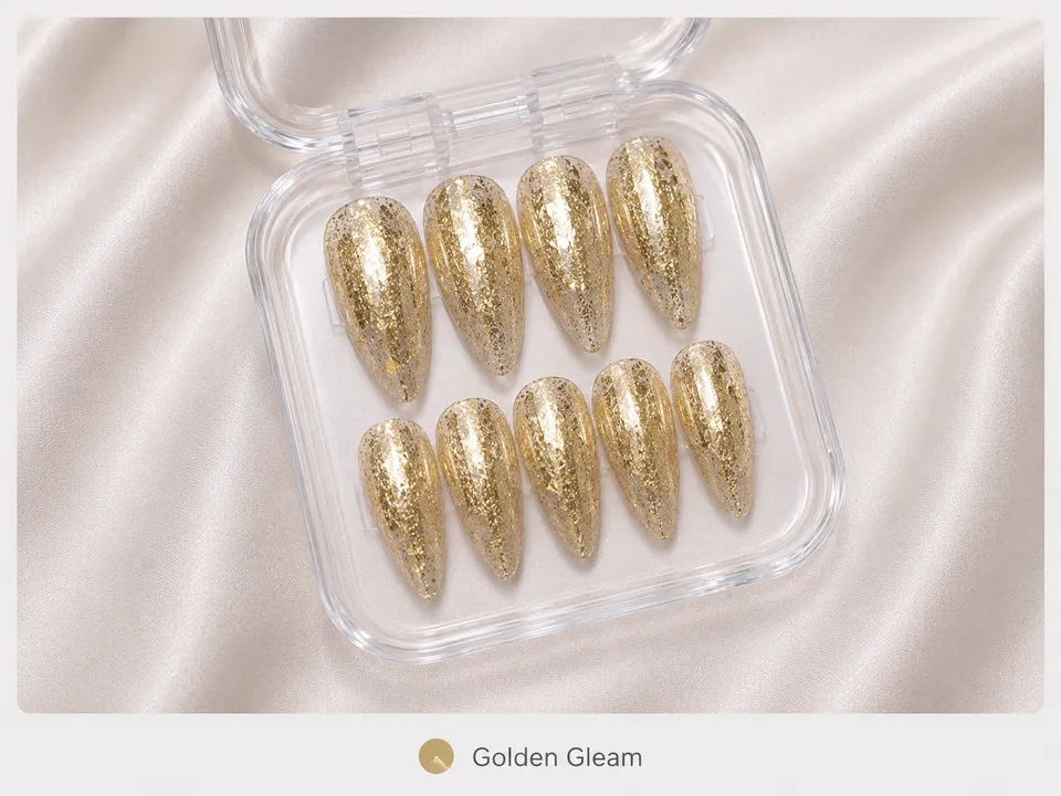 cnth-nails-golden-gleam-press-on-nails-dor-brillant-10-pi-ces image 1