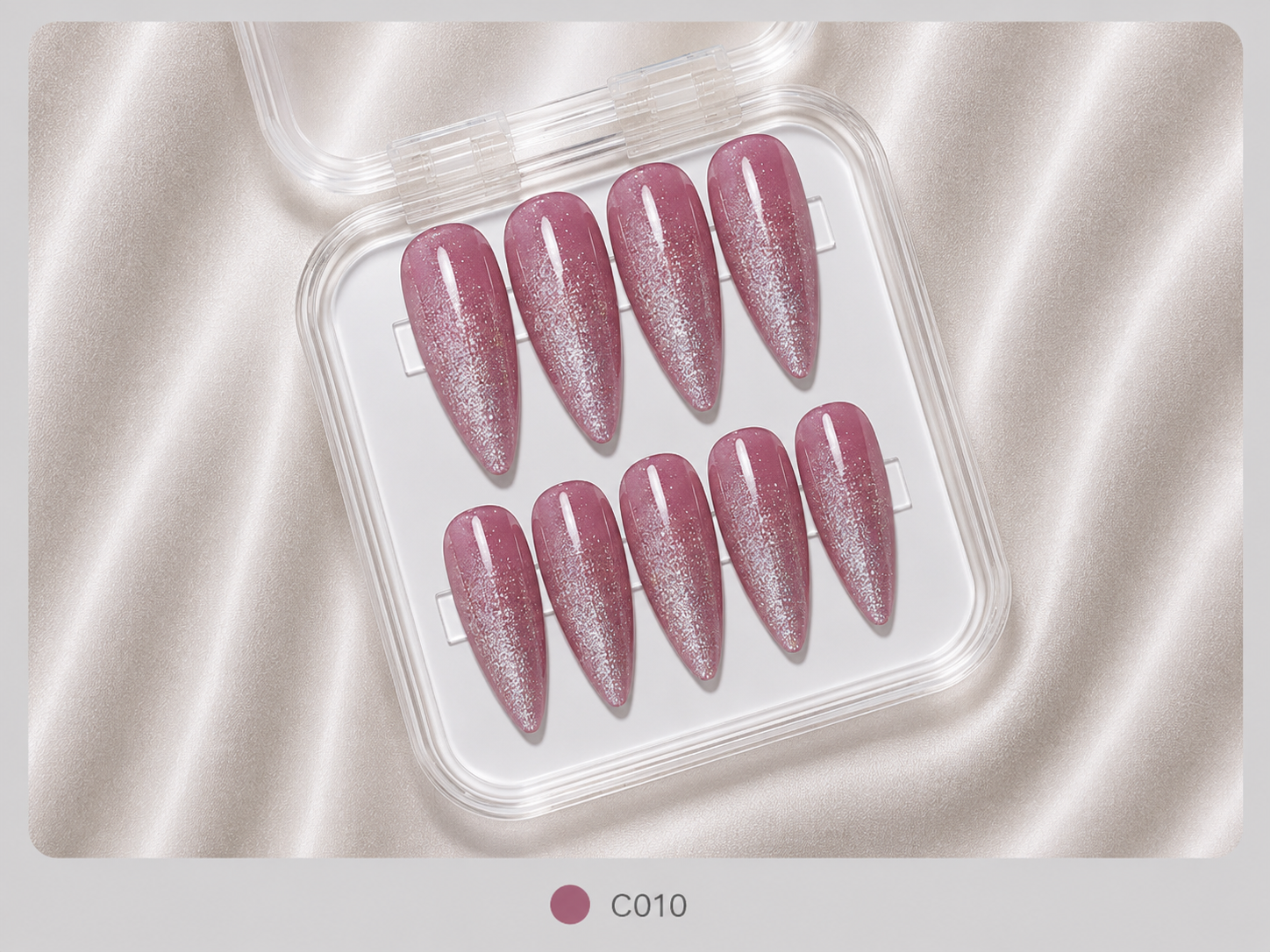 cnth-nails-press-on-nails-dark-pink-glitter-faux-ongles-10-pcs image 1