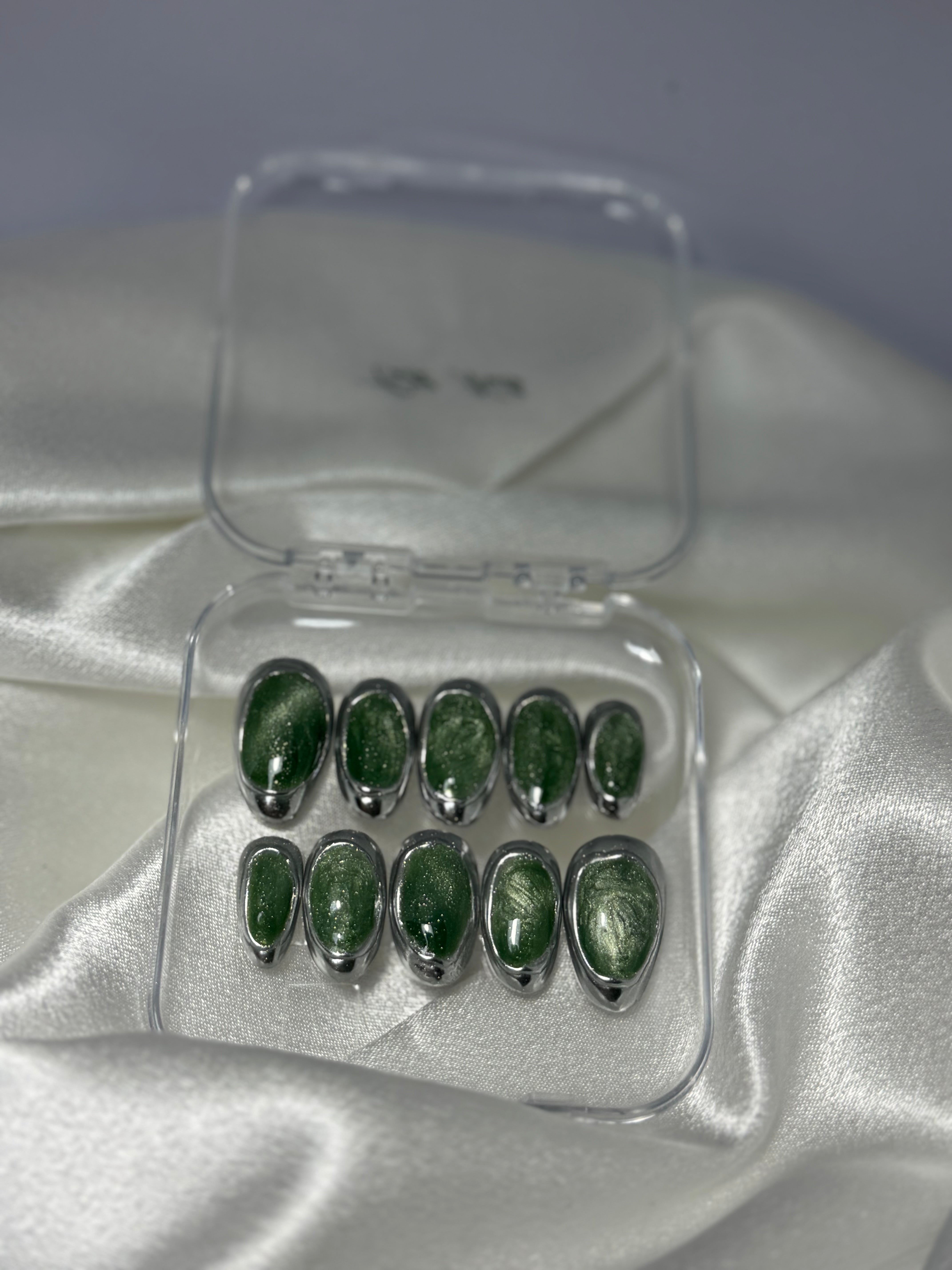 cnth-nails-press-on-nails-emeraude-faux-ongles-vert-chrome-10-pcs image 1